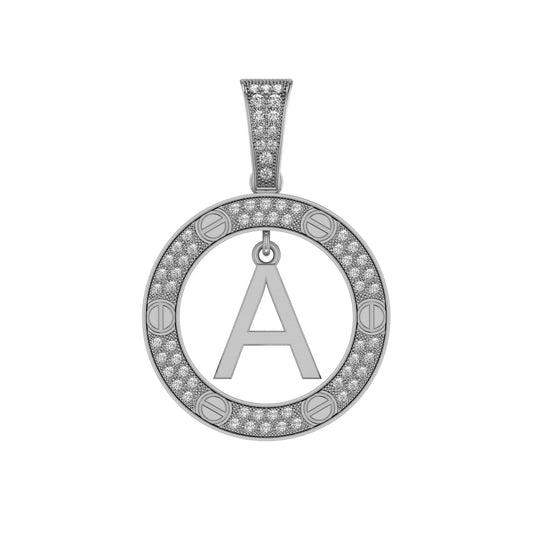 10K White Gold Round Diamond A Letter Initial Pendant 1/5 Ctw