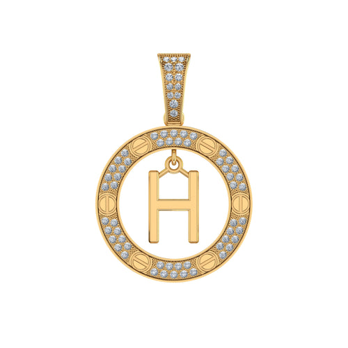 10K Yellow Gold Round Diamond H Letter Initial Pendant 1/5 Ctw