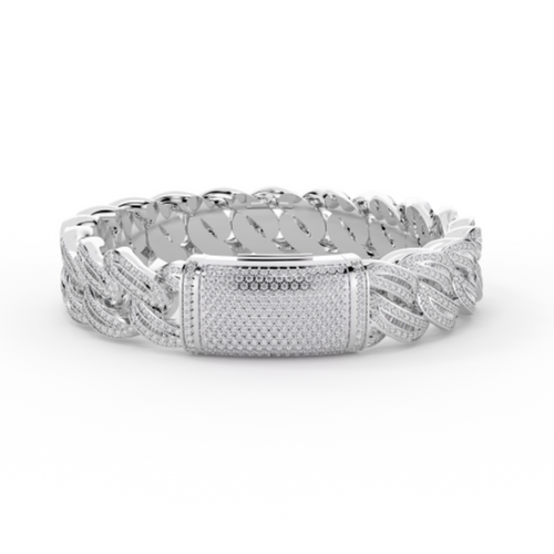 10K White Gold Tw Cuban Baguette Bracelet 8.5Inches 9-1/2 Ctw