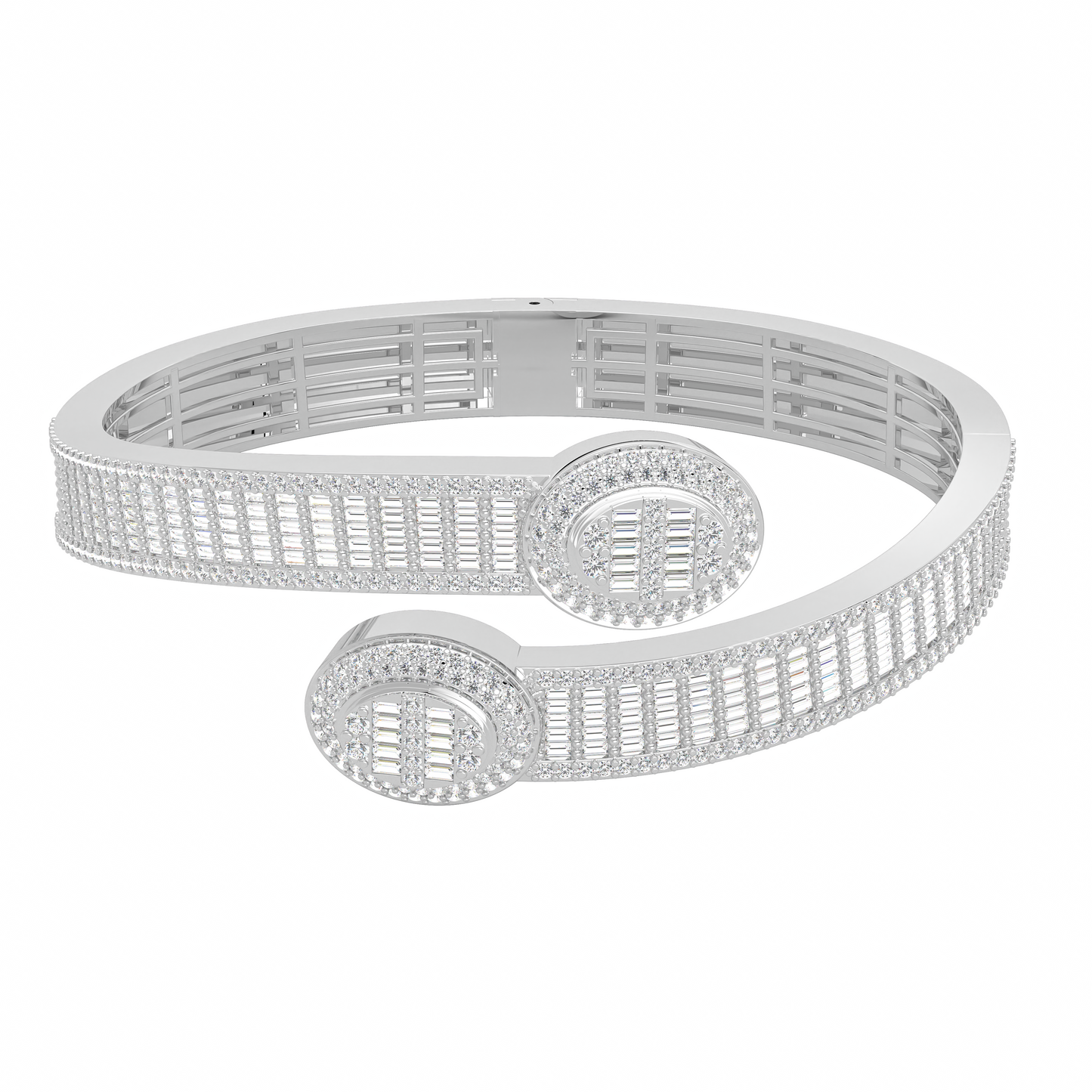 10K White Gold Tw Baguette Bangle Bracelet 5-1/2 Ctw