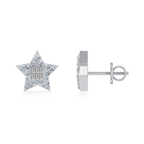 10K White Gold Round Baguette Diamond Star Shape Stud Earrings 1/4 Ctw