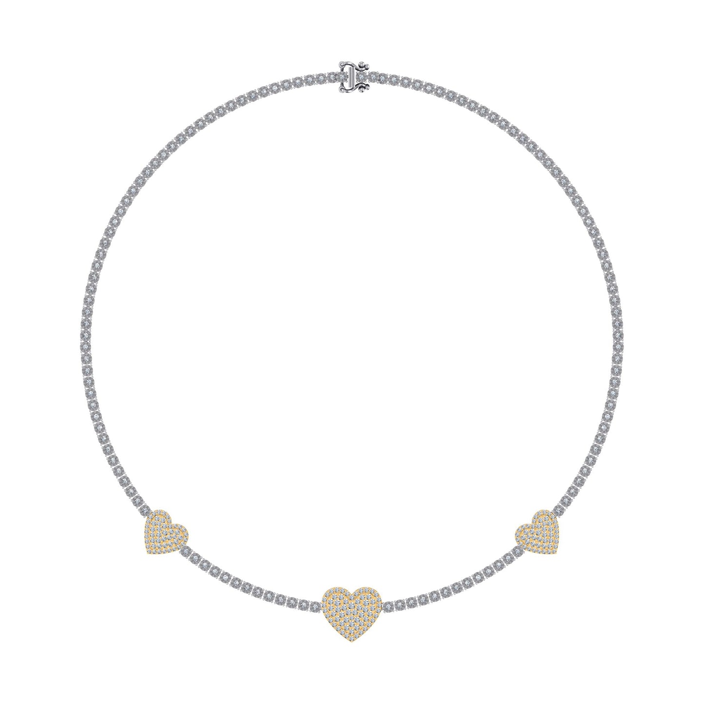 10K Yellow White two tone Gold Round Diamond Heart Designer 18 Inch Necklace 2-7/8 Ctw