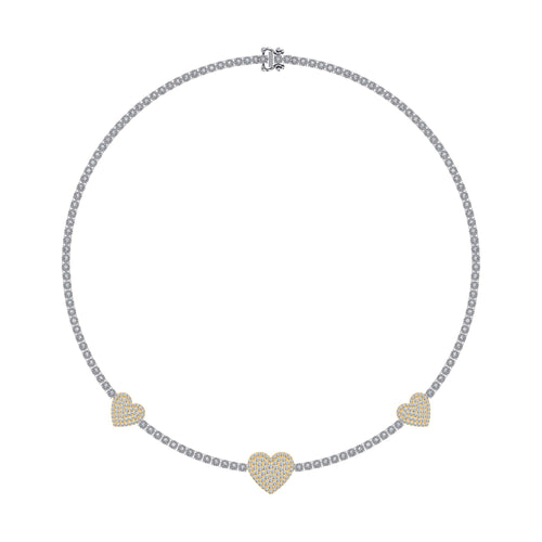 10K Yellow White two tone Gold Round Diamond Heart Designer 18 Inch Necklace 2-7/8 Ctw
