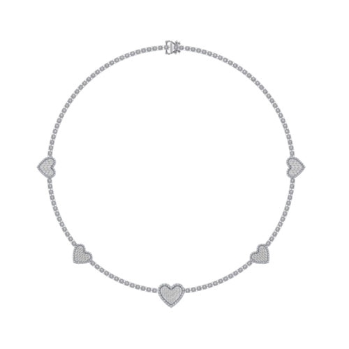 10K White Gold Round Baguette Diamond Heart Shape 18 Inch Necklace 4 Ctw