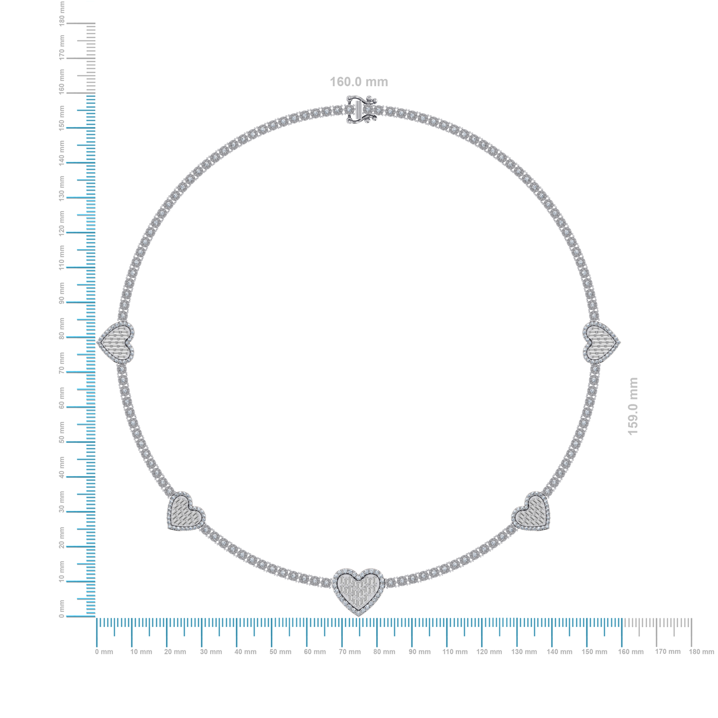 10K White Gold Round Baguette Diamond Heart Shape 18 Inch Necklace 4 Ctw