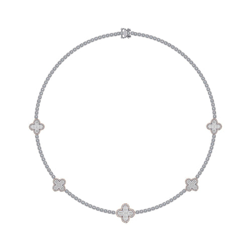 10K Rose White Two Tone Round Baguette Diamond Designer 18 Inch Necklace 2-1/5 Ctw