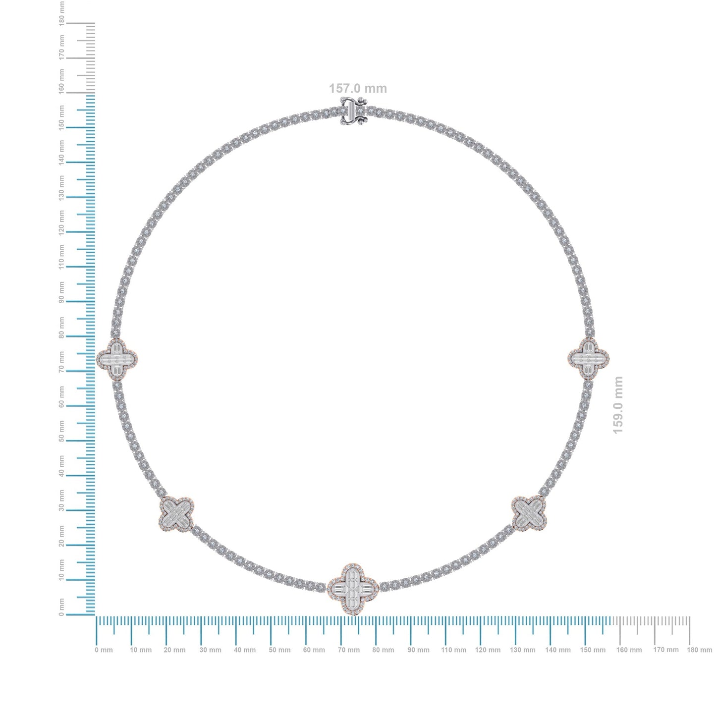 10K Rose White Two Tone Round Baguette Diamond Designer 18 Inch Necklace 2-1/5 Ctw