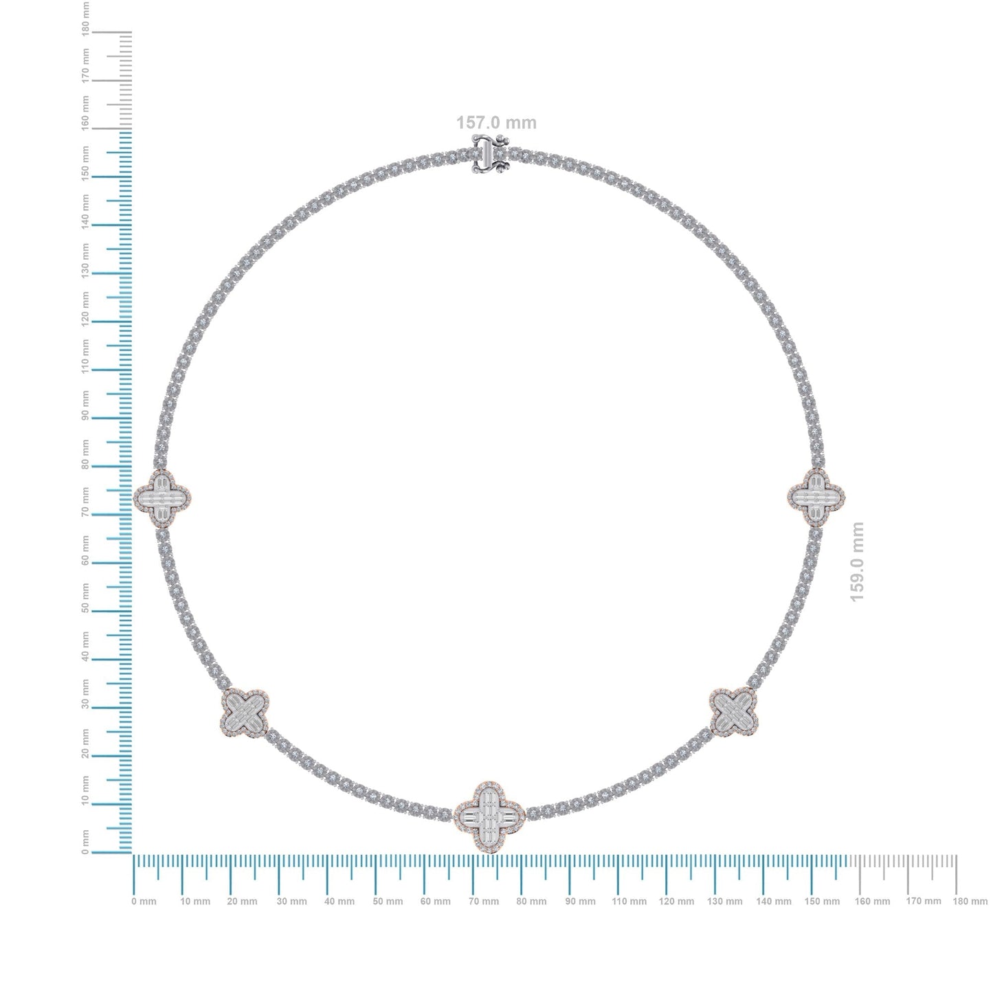 10K Rose White Two Tone Round Baguette Diamond Designer 18 Inch Necklace 2-1/5 Ctw