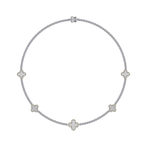 10K Yellow White Two Tone Round Baguette Diamond Designer 18 Inch Necklace 2-1/5 Ctw
