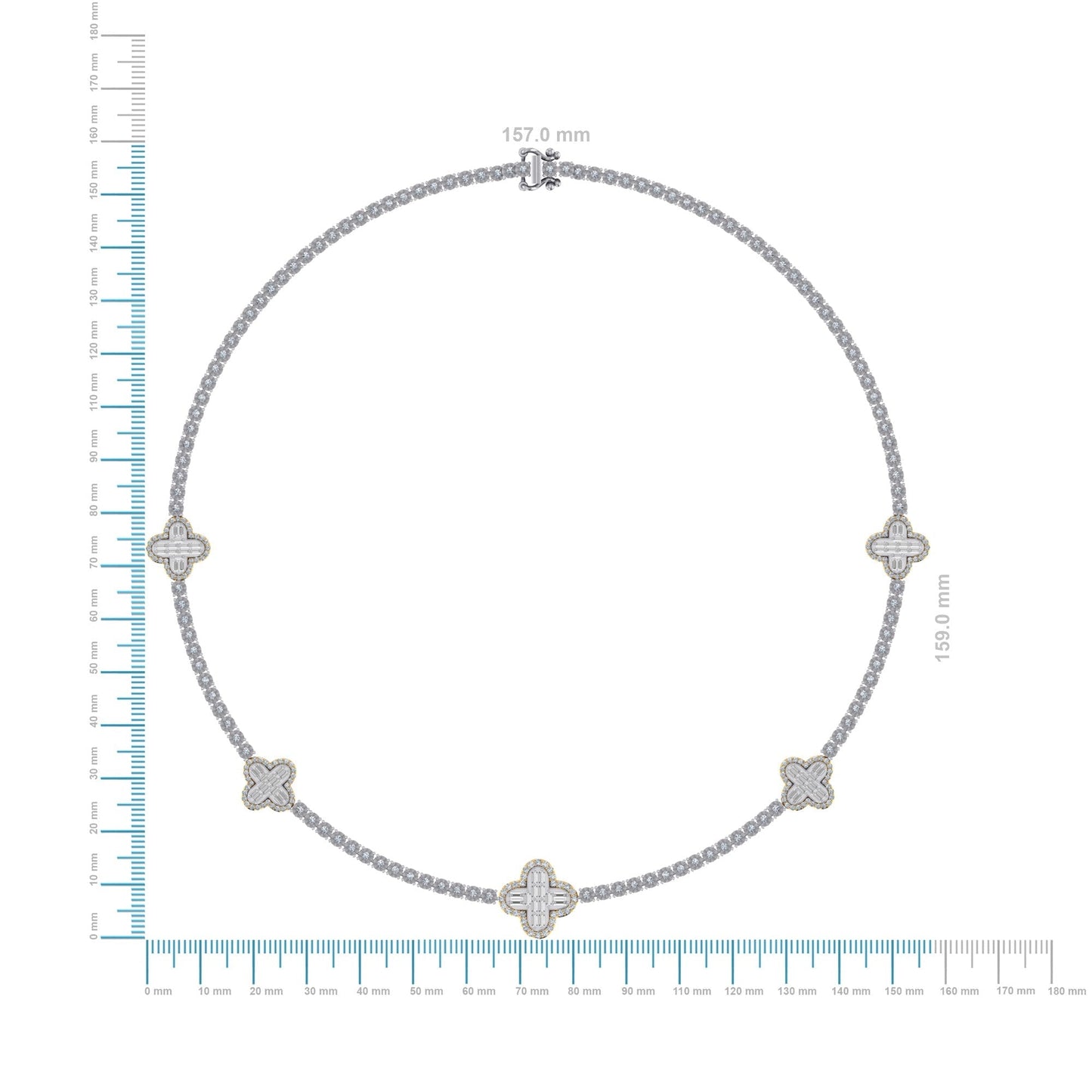 10K Yellow White Two Tone Round Baguette Diamond Designer 18 Inch Necklace 2-1/5 Ctw