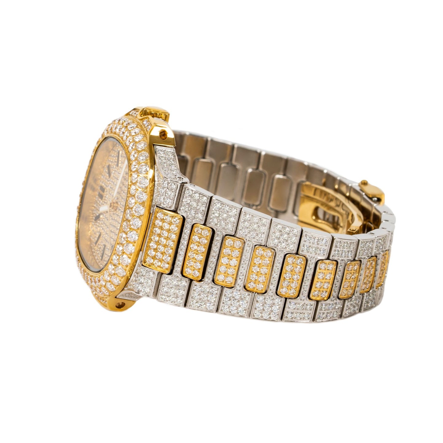 Moissanite Stainless Steel Yellow Two Tone Band Men Watch 18-1/3 Ctw