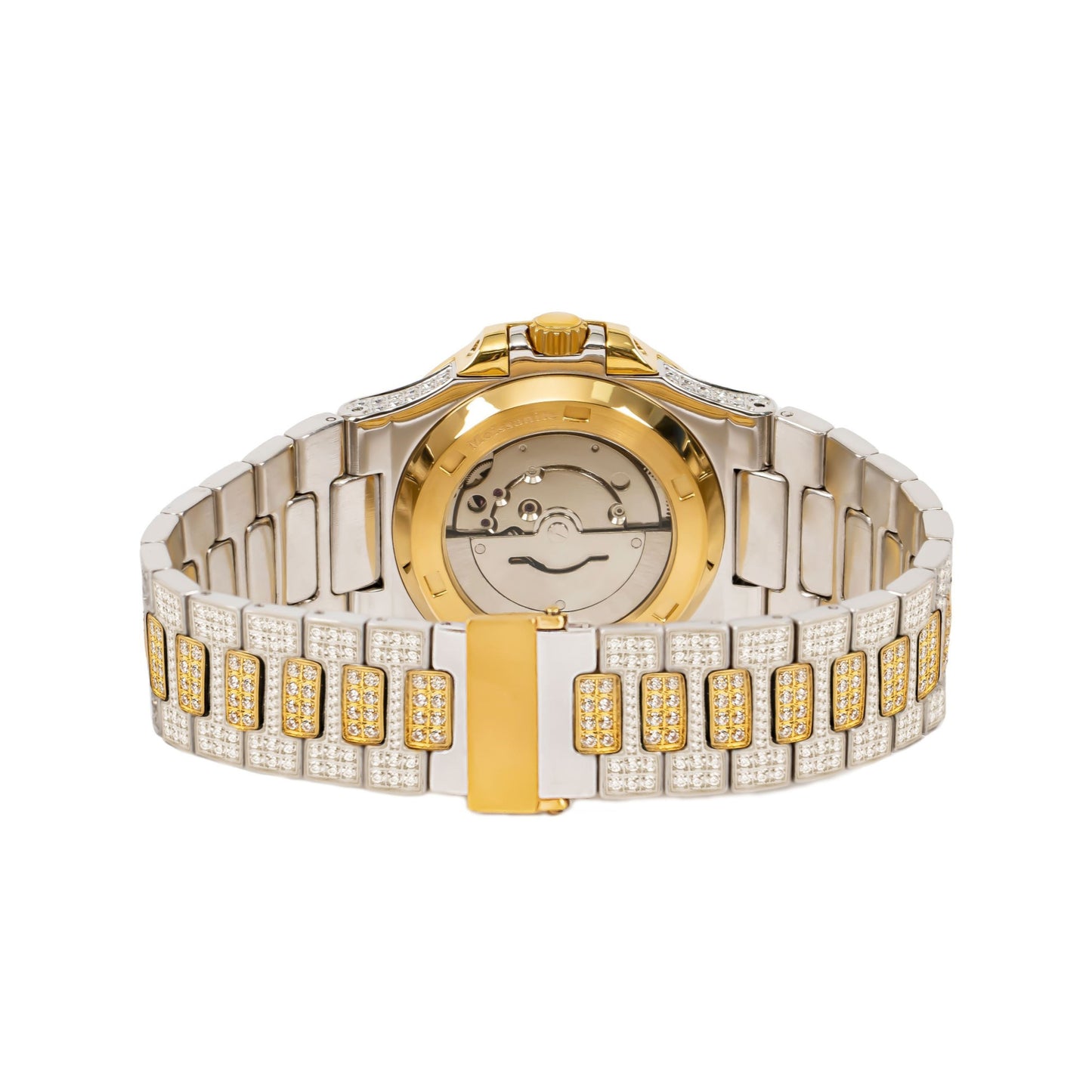 Moissanite Stainless Steel Yellow Two Tone Band Men Watch 18-1/3 Ctw