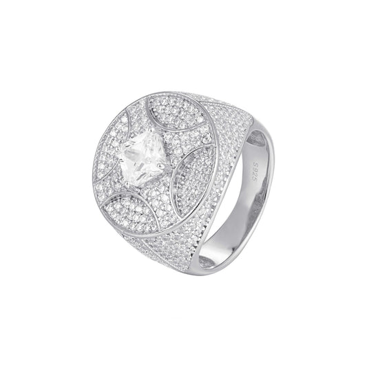 Sterling Silver Round Princess Cut Cubic Zirconia Designer Men Ring