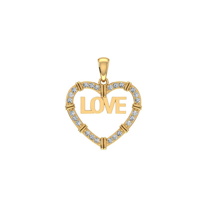 10K Yellow Gold Round Diamond Womens Love Heart Pendant 1/4 Ctw