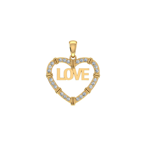10K Yellow Gold Round Diamond Womens Love Heart Pendant 1/4 Ctw