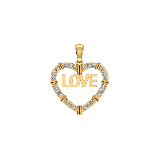 10K Yellow Gold Round Diamond Womens Love Heart Pendant 1/4 Ctw