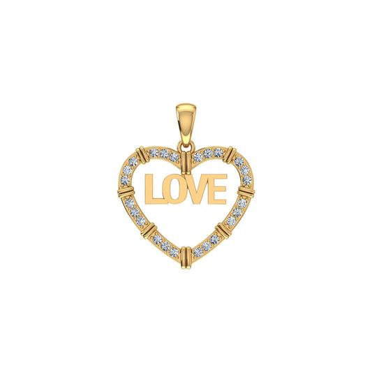 10K Yellow Gold Round Diamond Womens Love Heart Pendant 1/4 Ctw