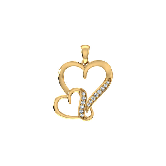 10K Yellow Gold Round Diamond Womens Double Heart Pendant 1/10 Ctw