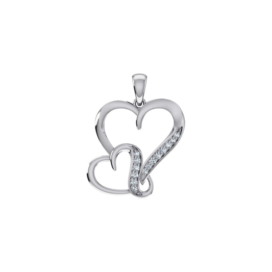 10K White Gold Round Diamond Womens Double Heart Pendant 1/10 Ctw