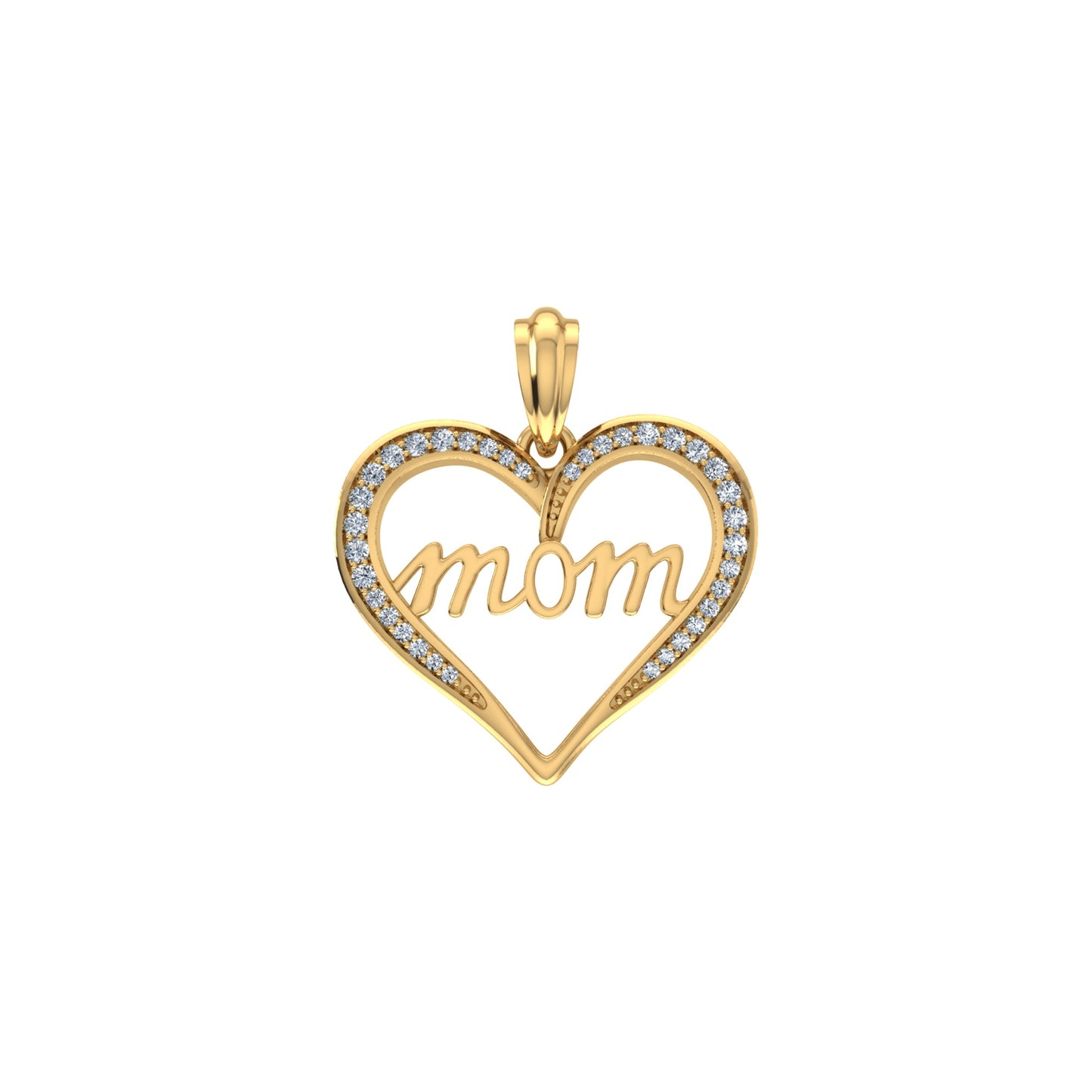 10K Yellow Gold Round Diamond Womens Mom Heart Pendant 1/8 Ctw