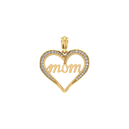 10K Yellow Gold Round Diamond Womens Mom Heart Pendant 1/8 Ctw