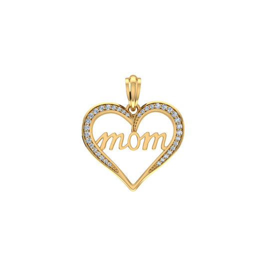10K Yellow Gold Round Diamond Womens Mom Heart Pendant 1/8 Ctw