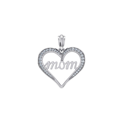 10K White Gold Round Diamond Womens Mom Heart Pendant 1/8 Ctw