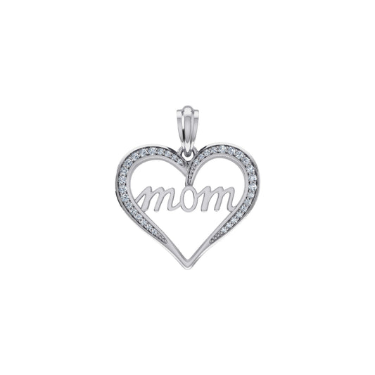 10K White Gold Round Diamond Womens Mom Heart Pendant 1/8 Ctw