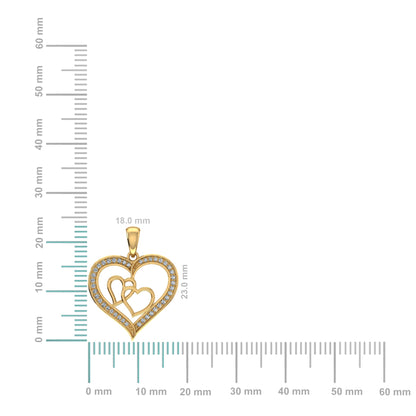 10K Yellow Gold Round Diamond Womens Double Heart Pendant 1/8 Ctw