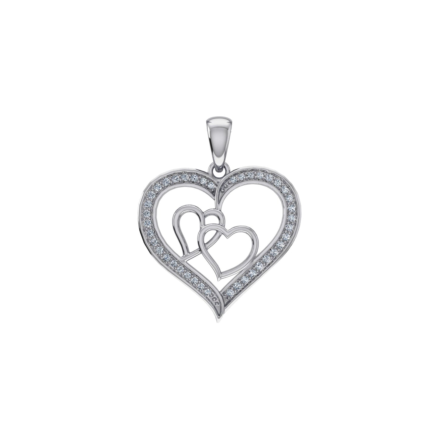 10K White Gold Round Diamond Womens Double Heart Pendant 1/8 Ctw