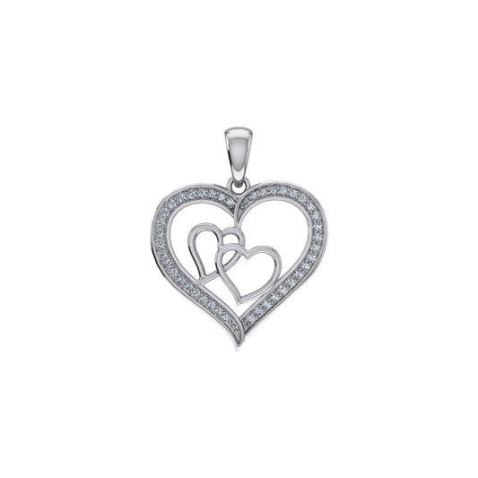 10K White Gold Round Diamond Womens Double Heart Pendant 1/8 Ctw