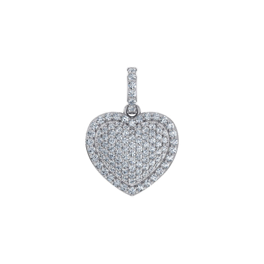 10K White Gold Round Diamond Womens Puffy Heart Pendant 3/8 Ctw