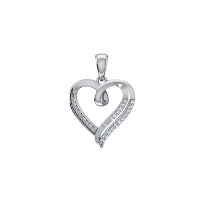 10K White Gold Round Diamond Womens Heart Pendant 1/10 Ctw