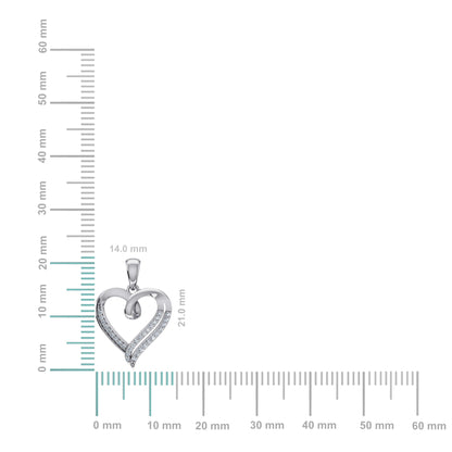 10K White Gold Round Diamond Womens Heart Pendant 1/10 Ctw