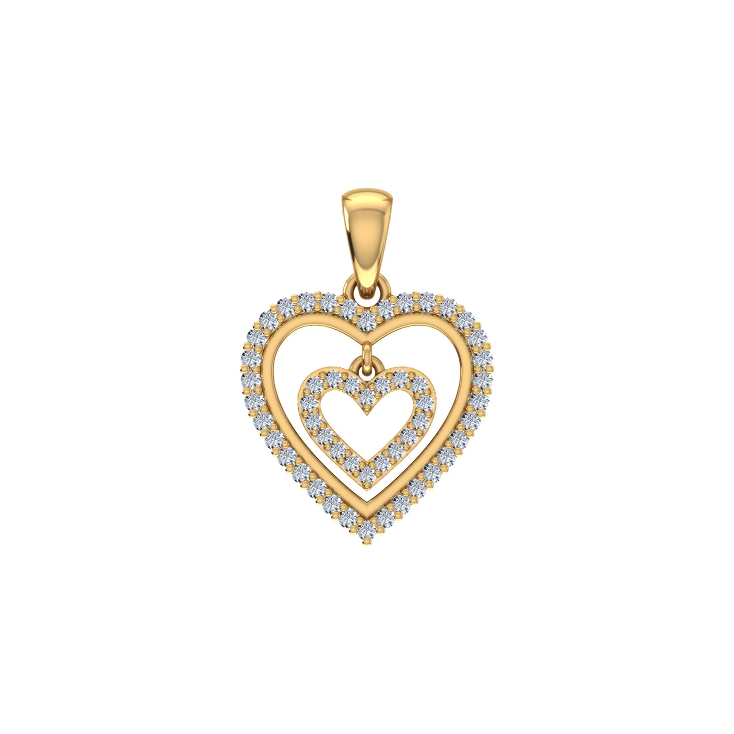 10K Yellow Gold Round Diamond Womens Double Heart Pendant 1/4 Ctw