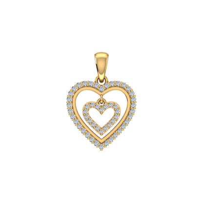 10K Yellow Gold Round Diamond Womens Double Heart Pendant 1/4 Ctw