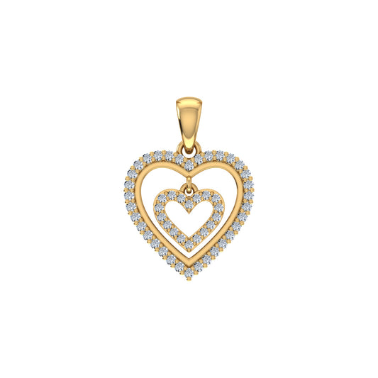 10K Yellow Gold Round Diamond Womens Double Heart Pendant 1/4 Ctw