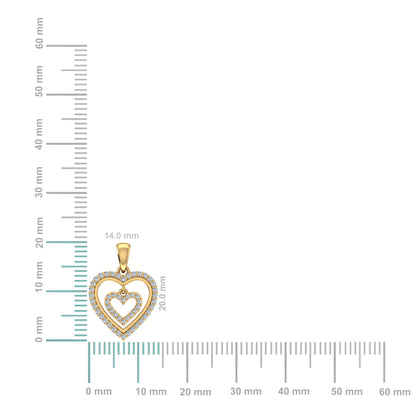 10K Yellow Gold Round Diamond Womens Double Heart Pendant 1/4 Ctw