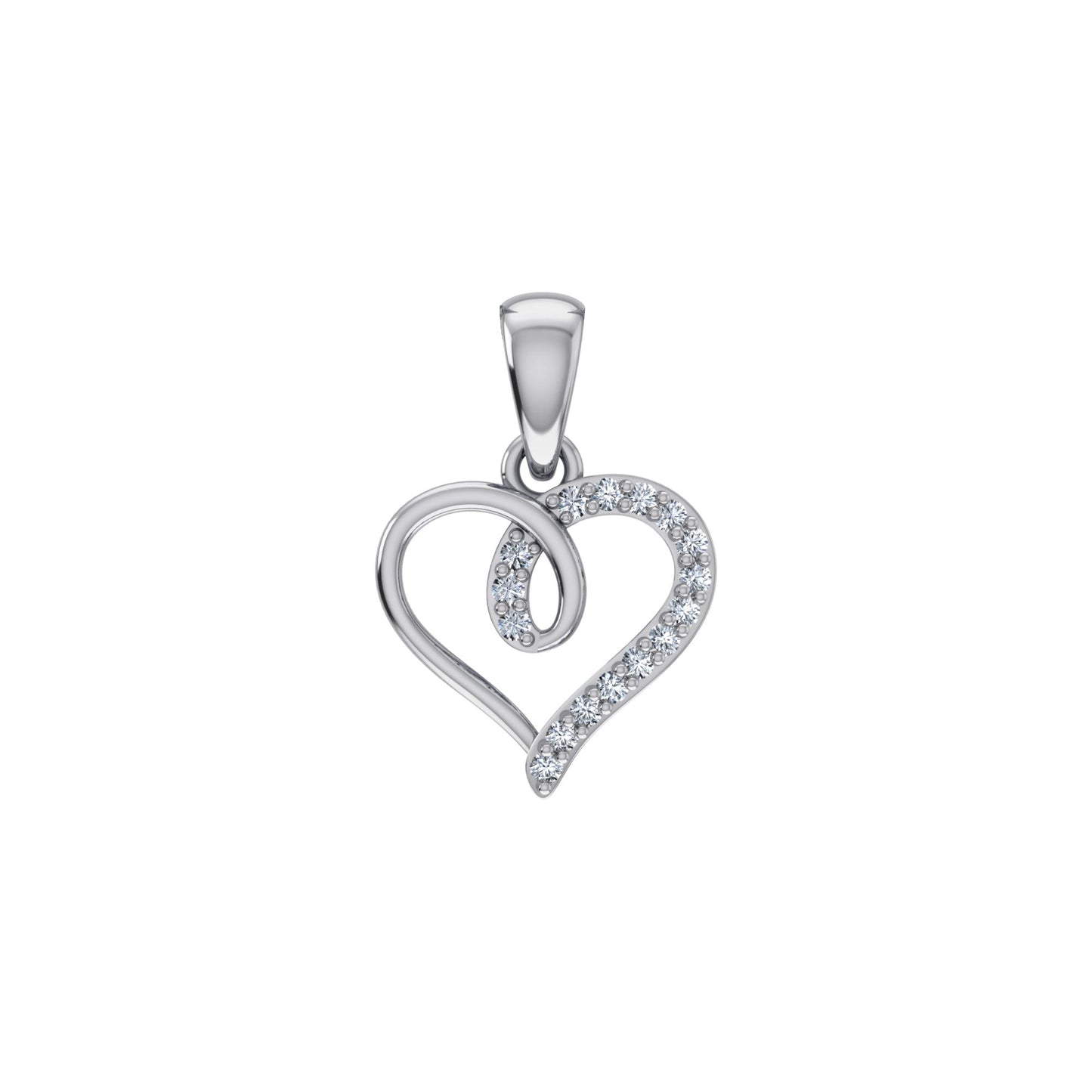 10K White Gold Round Diamond Twisted Heart Pendant 1/25 Ctw