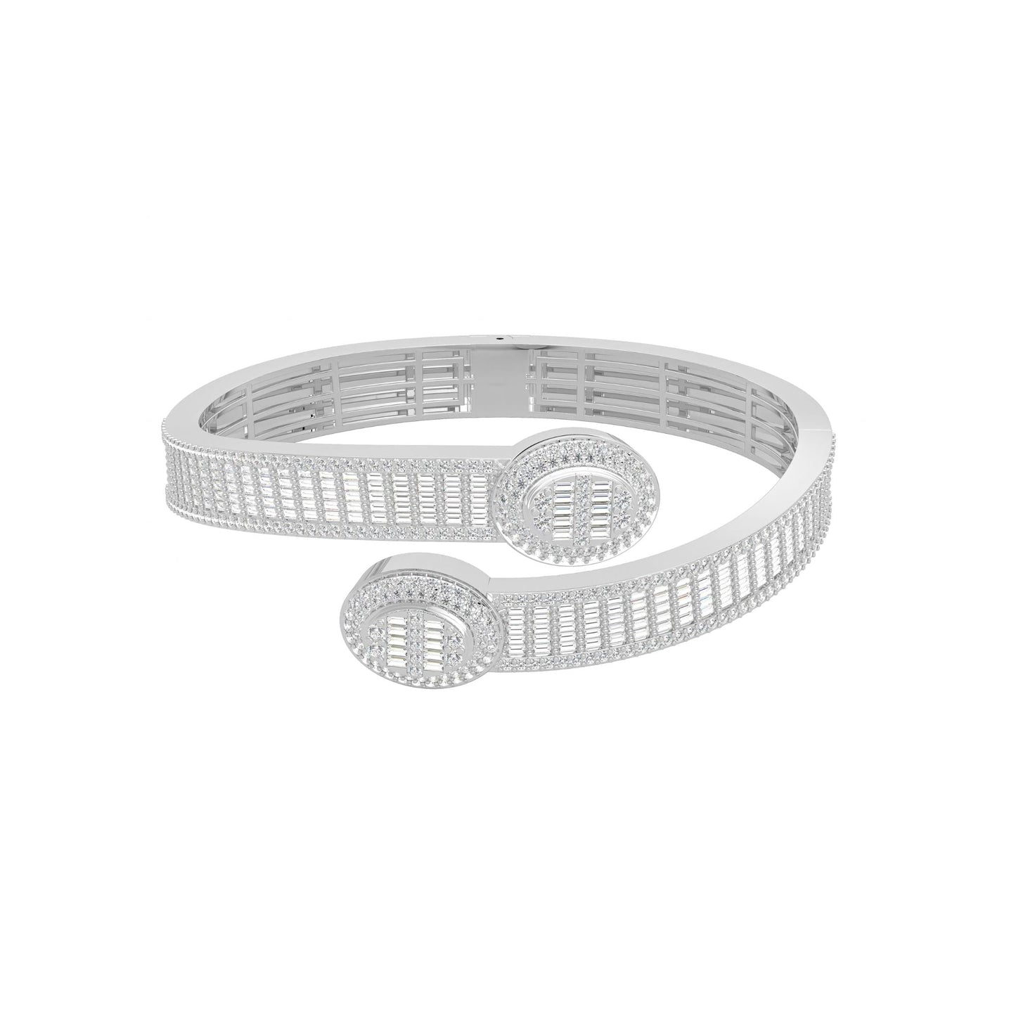 10K White Gold Tw Baguette Bangle Bracelet  5-1/2 Ctw