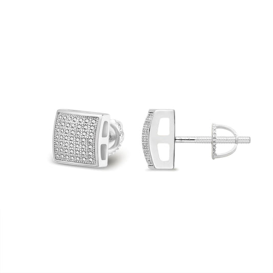 Sterling Silver Round Moissanite Square Shape Stud Earrings 3/8 Ctw