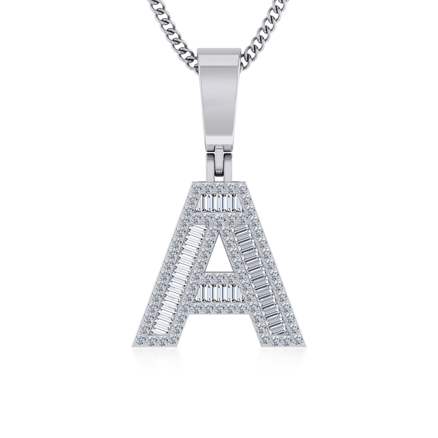 10K White Gold Baguette Initial A Pendant 3/8 Ctw