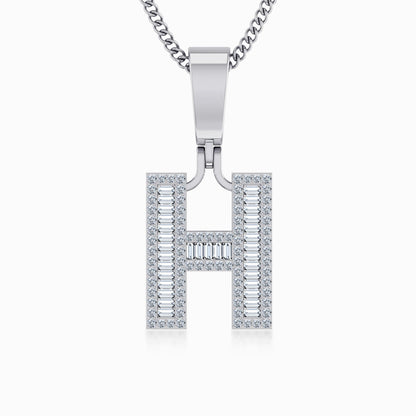 10K White Gold  Tw Baguette Initial H Pendant 3/8 Ctw