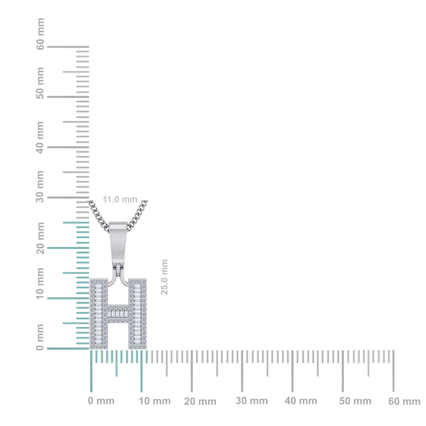 10K White Gold  Tw Baguette Initial H Pendant 3/8 Ctw