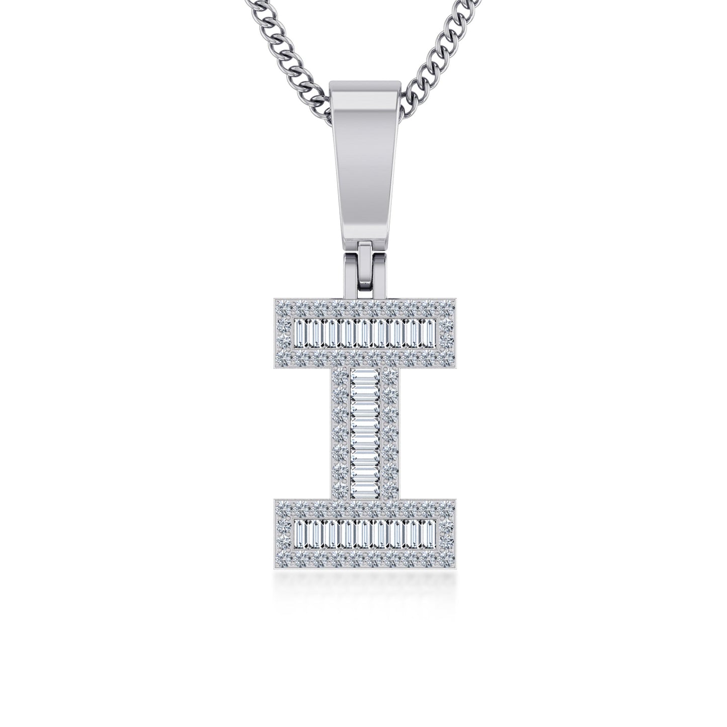 10K White Gold Tw Baguette Initial I Pendant 1/3 Ctw