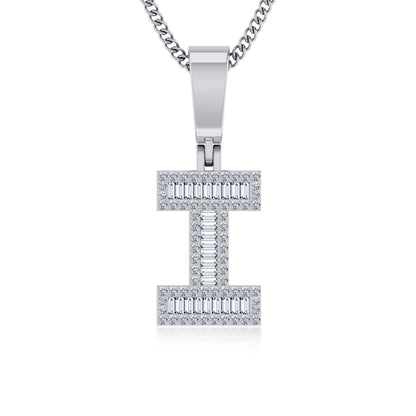 10K White Gold Tw Baguette Initial I Pendant 1/3 Ctw