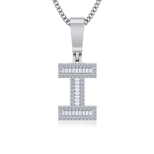 10K White Gold Tw Baguette Initial I Pendant 1/3 Ctw