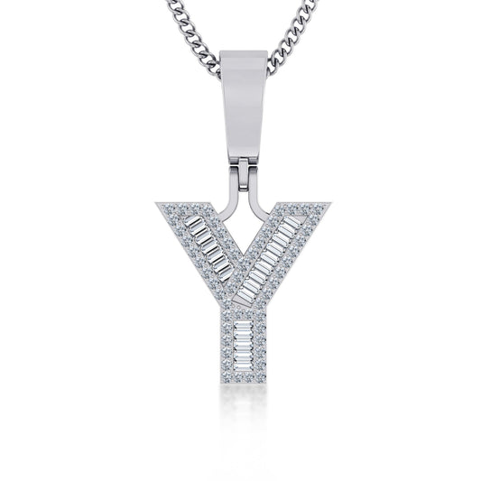 10K White Gold Baguette Initial Y Pendant 1/4  Ctw