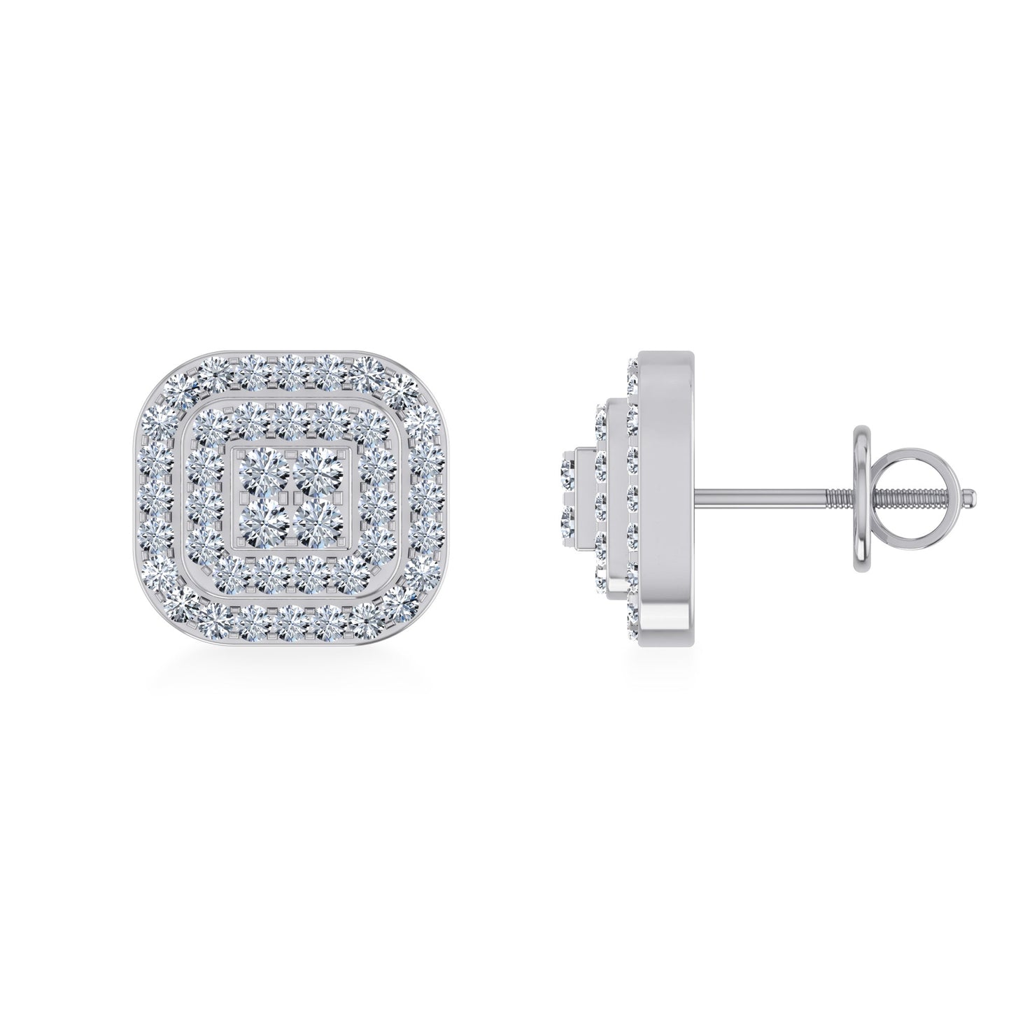 10K White Gold Round Diamond Cluster Square Shape Stud Earrings 1/2 Ctw