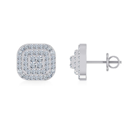 10K White Gold Round Diamond Cluster Square Shape Stud Earrings 1/2 Ctw